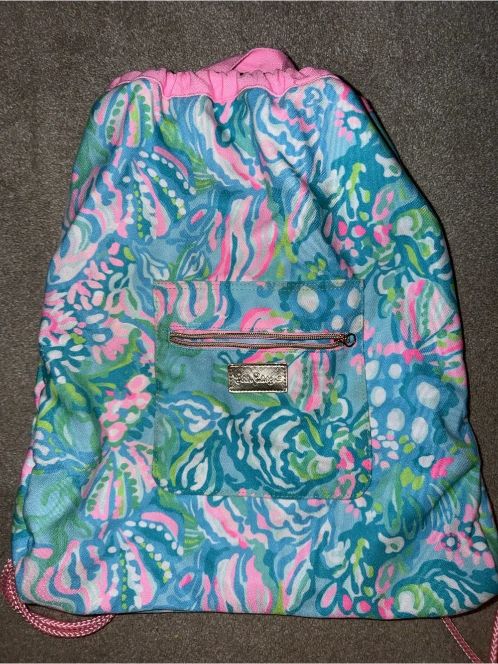 Lilly Pulitzer Pink & Blue Drawstring Backpack/Pool bag